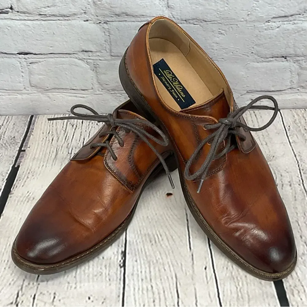 La Milano Leather Dress Shoes Men’s 9.5 Cognac Oxford Lace Up Business Casual